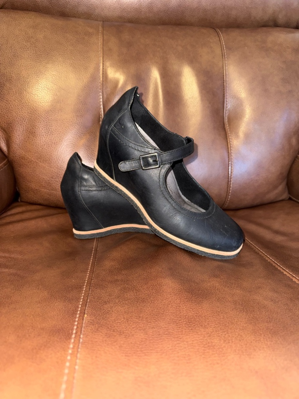 Earth Black Mary Jane Wedge Heels